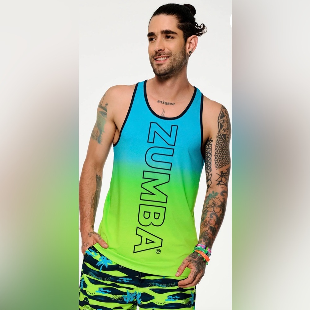 Zumba Fitness Men's Gradient Tank Top - Blue and Green